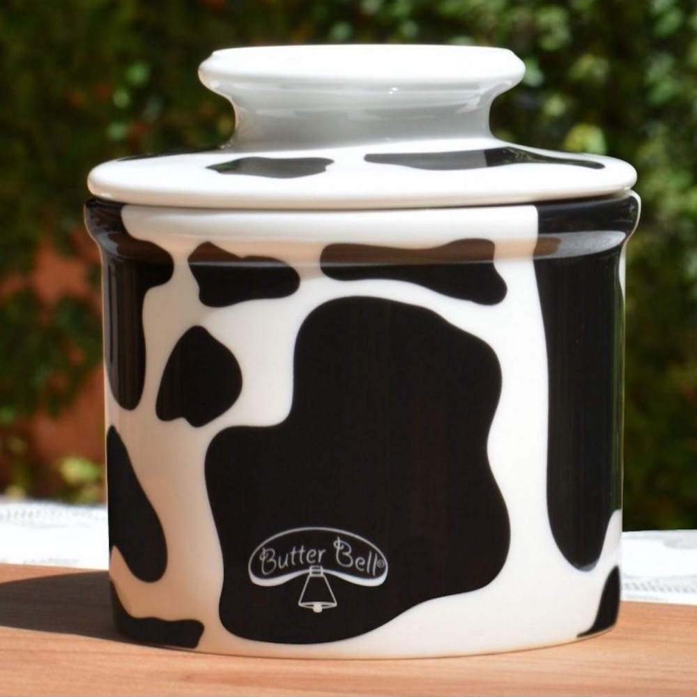 Original Butter Bell Crock by L Tremein Cow Pattern Black and White